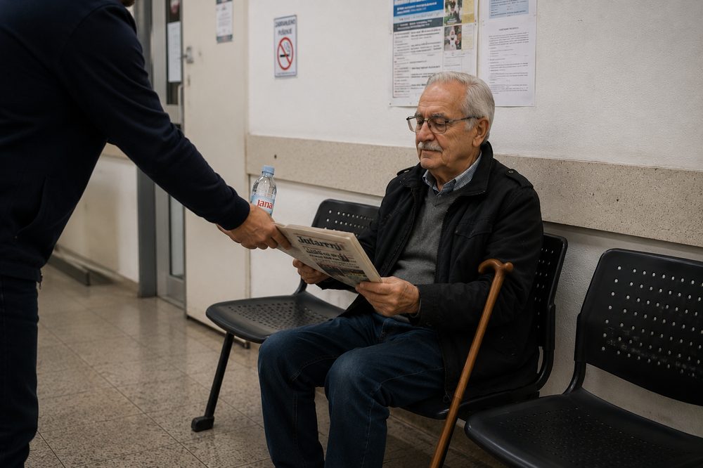 Vozač razgovara s korisnikom dok čeka u čekaonici
