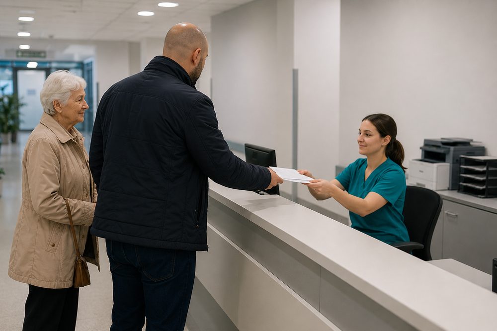 Vozač prati korisnicu do prijave na recepciji ambulante